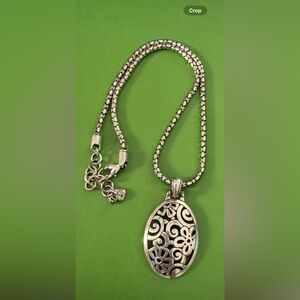 Brighton Contempo Oval Necklace w/ Floral design Elegant Silver Pendant Necklace